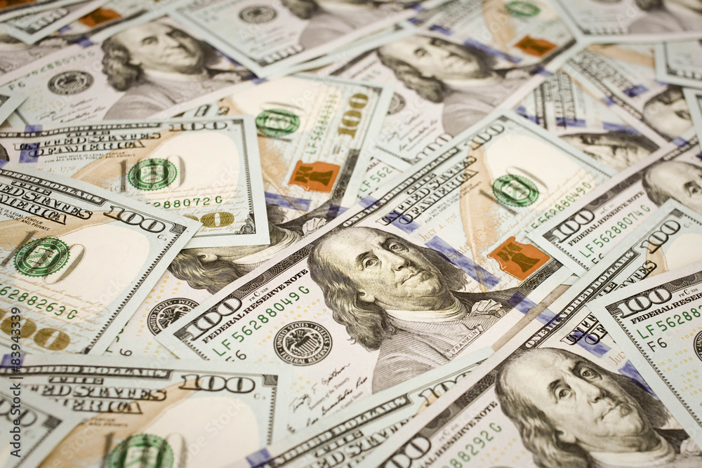 Background with new hundred 100 dollar bills Background with new hundred 100 dollar bills
