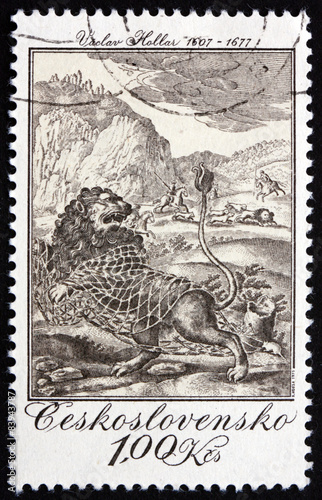Postage stamp Czechoslovakia 1975 The Lion and the Mouse, Engrav photo