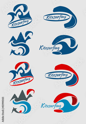 set of logos about kitesurfing