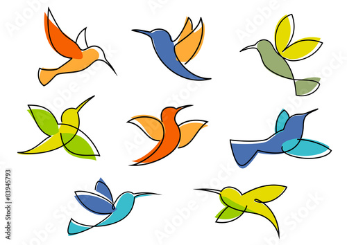 Colorful hummingbirds symbols or icons