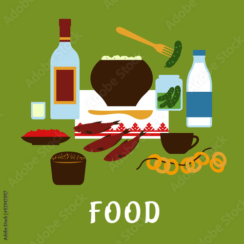 Russian traditional cuisine and food icons
