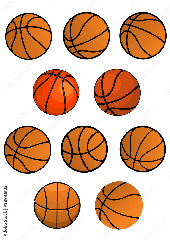 Set of orange rubber basketball balls