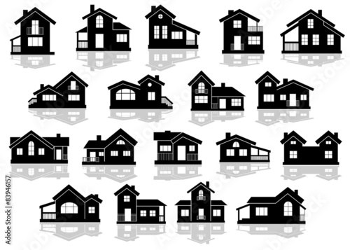 Black silhouettes of houses and cottages