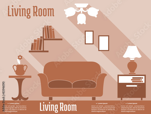 Living room interior design in flat style