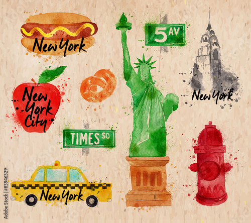 New York symbols crumled paper