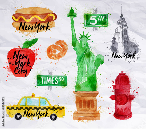 New York symbols crumled paper