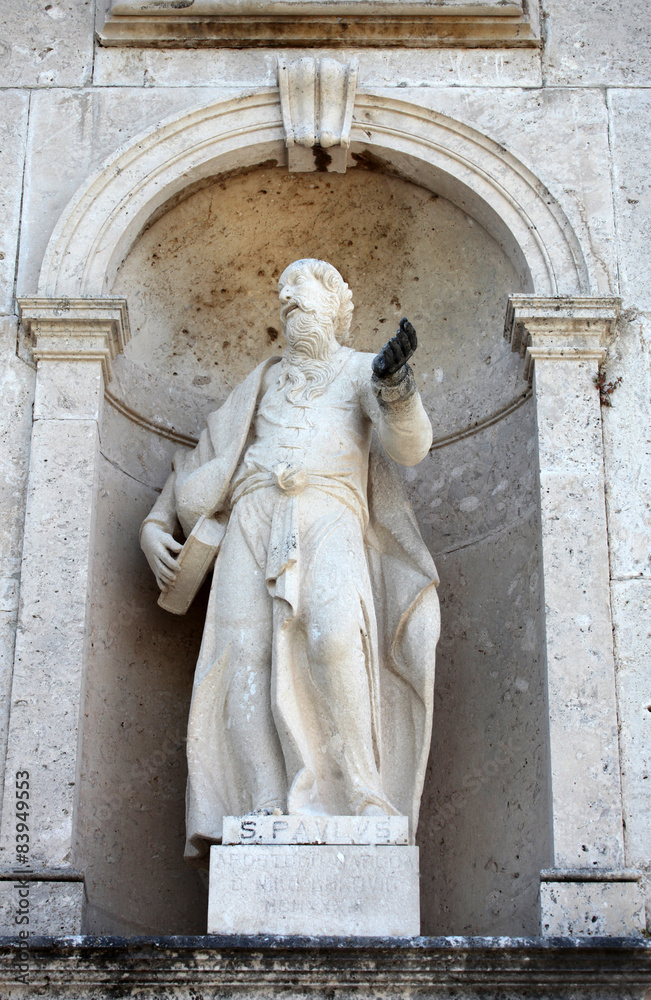 Obraz premium Statue of apostle St Paul, Church of the Birth of the Virgin Mary in Prcanj, Montenegro