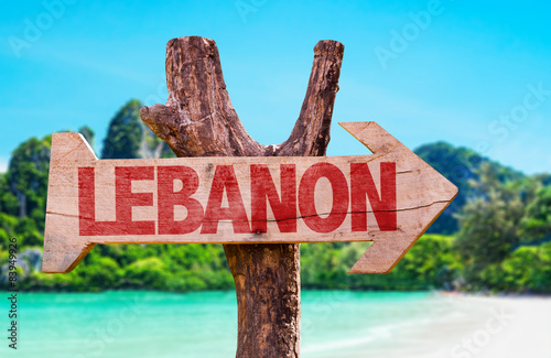 Lebanon wooden sign with coast background