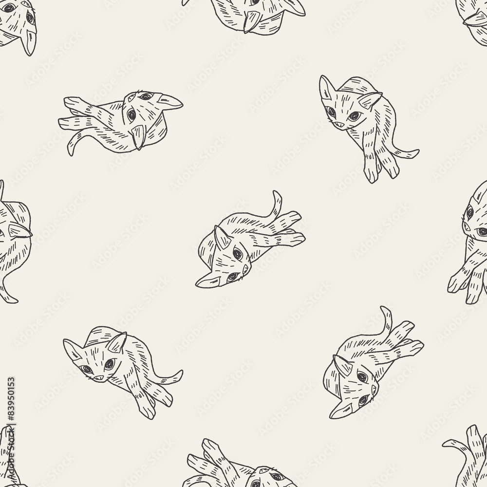 Obraz premium cat doodle drawing seamless pattern background