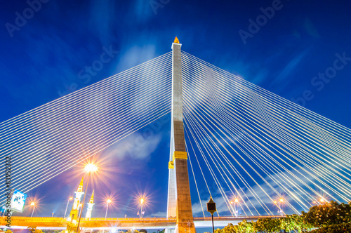 Rama VIII Bridge at night in Bangkok Thailand