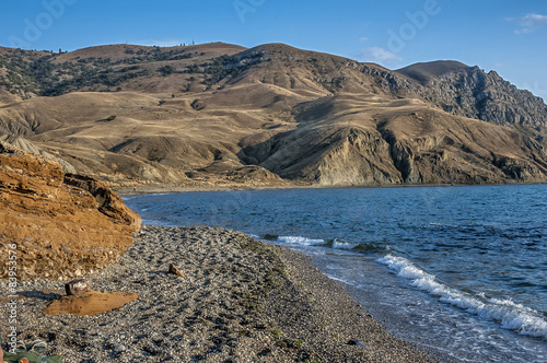 Crimea , tract Alchak - Kai. Pebble beach near Cape Meganom .
