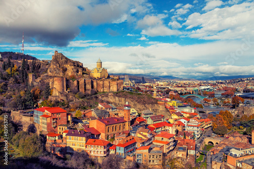 Beautiful panoramic view of Tbilisi at sunset, Georgia country photo