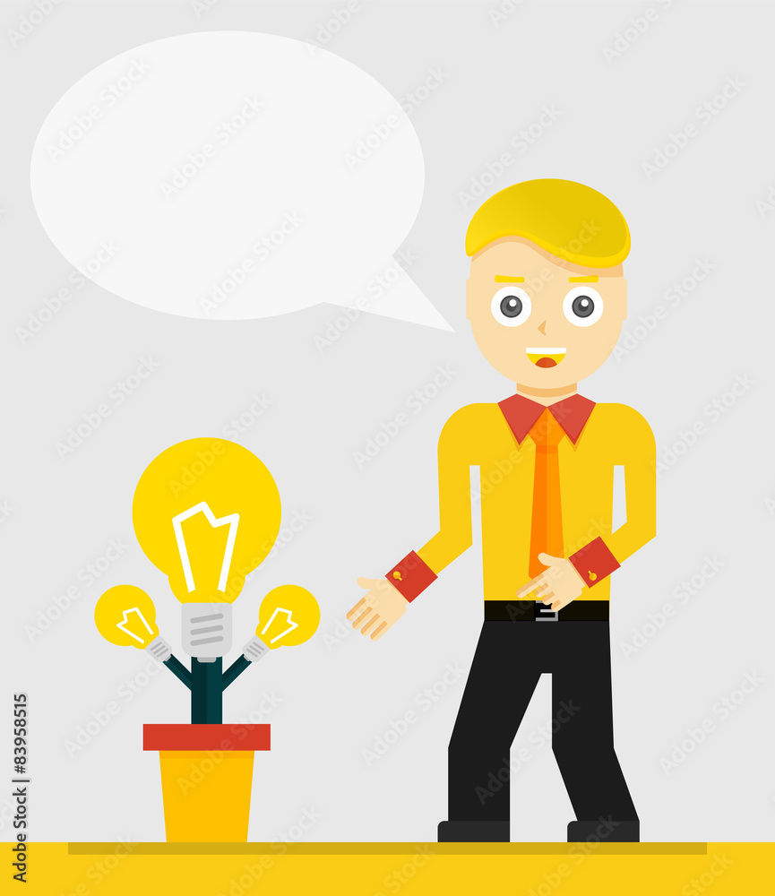 Young businessman talking about his new idea. Growing light Young businessman talking about his new idea. Growing light