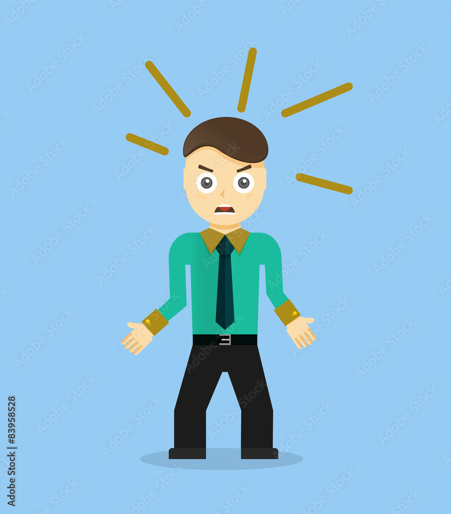 Angry young cartoon businessman or office worker. Flat design Angry young cartoon businessman or office worker. Flat design