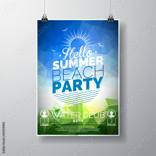 Vector Party Flyer poster template on Summer Beach theme