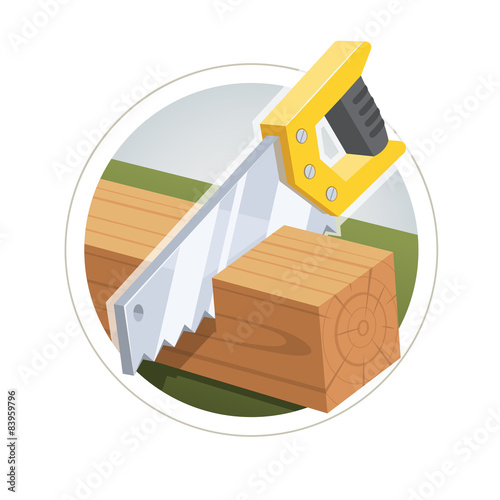 Hacksaw cut board. Eps10 vector illustration. Isolated on