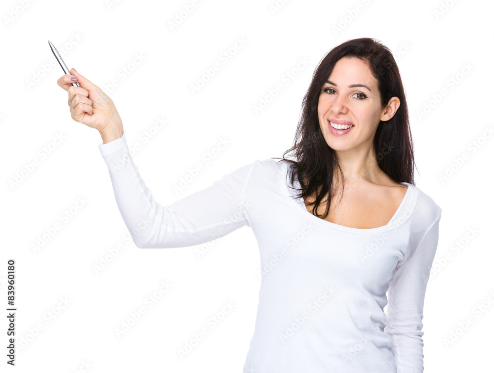 Beautiful woman with pen point up Beautiful woman with pen point up