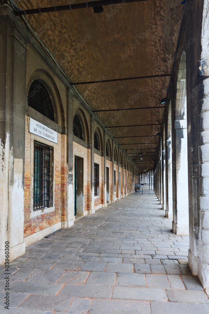 Venice view, colonnade in perspective
