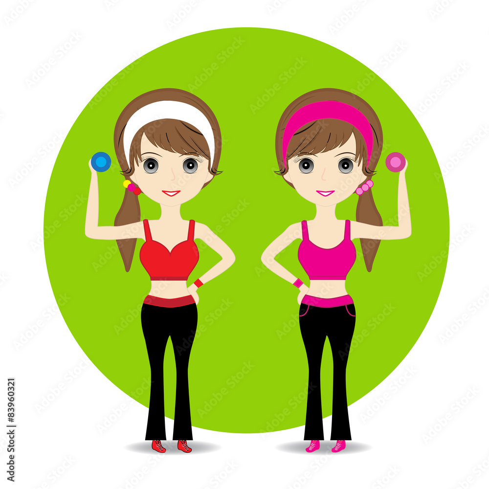 Cute Woman exercising in sport outfit holding dumbbell smiling Cute Woman exercising in sport outfit holding dumbbell smiling