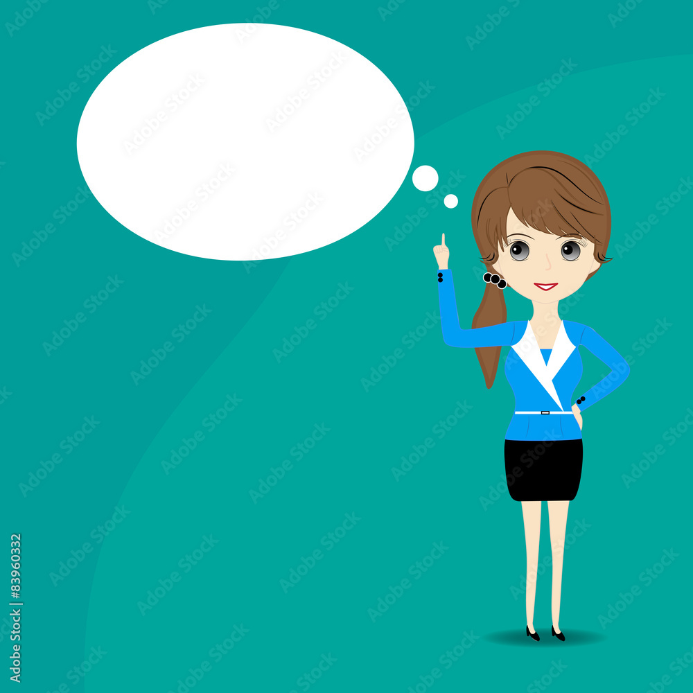 business woman thinking with a empty speech bubble over her head business woman thinking with a empty speech bubble over her head