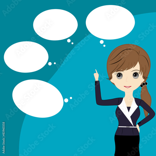 business woman thinking with a empty speech bubble over her head