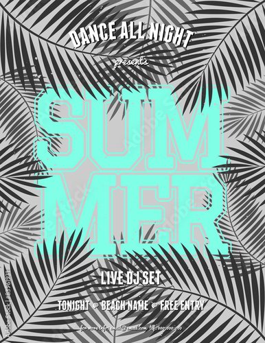 Palm Leaves and Neon Blue Flyer Design