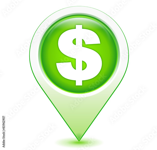 dollar sur marqueur géolocalisation vert