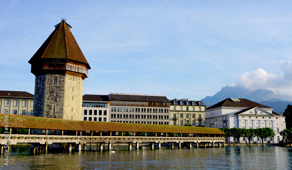 wooden Chapel Bridge and Tower in Lucerne
