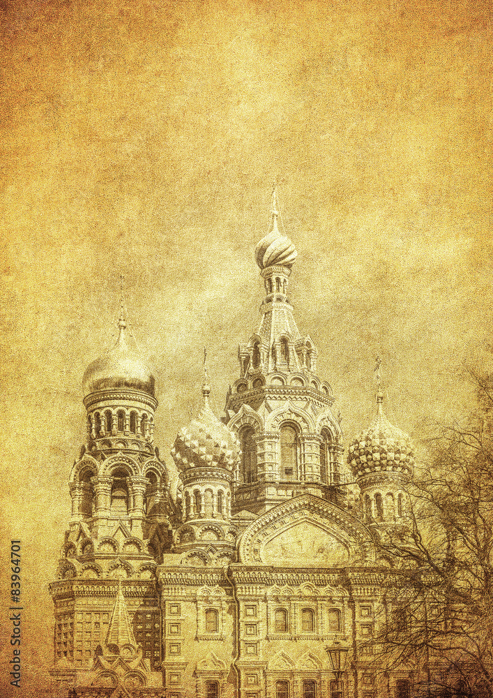 Vintage image of Church of the Savior on Blood, Saint Petersburg