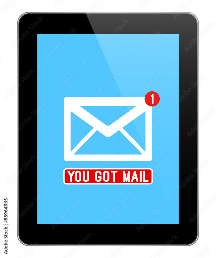 Mail Notification On Modern Black Tablet Isolated Mail Notification On Modern Black Tablet Isolated