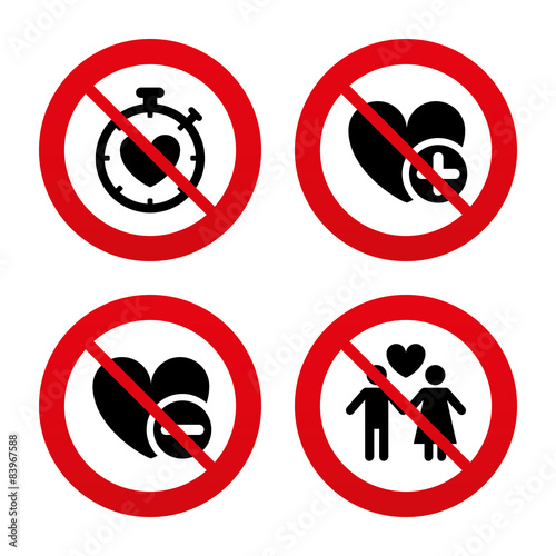 Valentine day icons. Love heart timer sign.