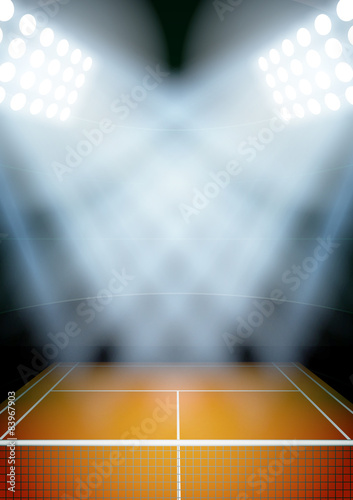 Background for posters night tennis stadium in the spotlight.