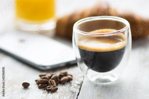 Coffee, croissant, break for breakfast