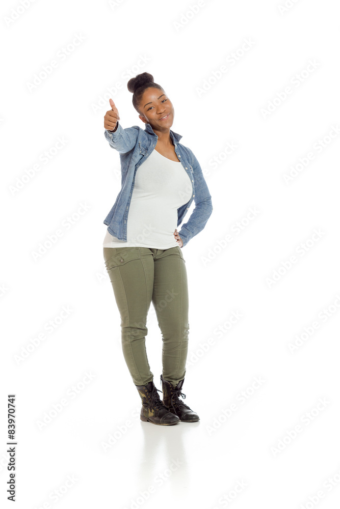 Model isolated thumbs up success Model isolated thumbs up success