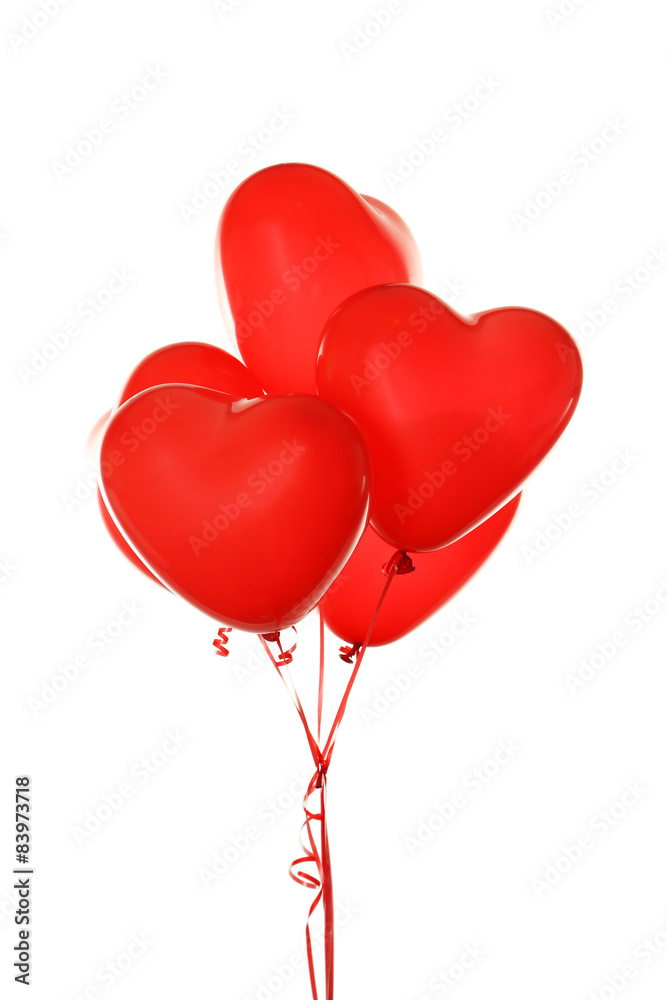 Red heart balloons isolated on white