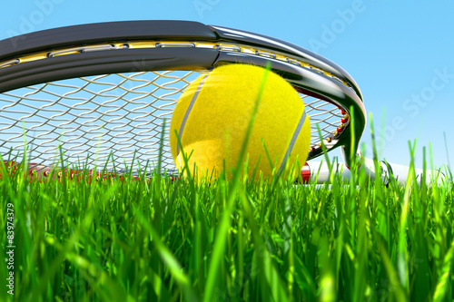 Tennis Racket Grass Side Close Up