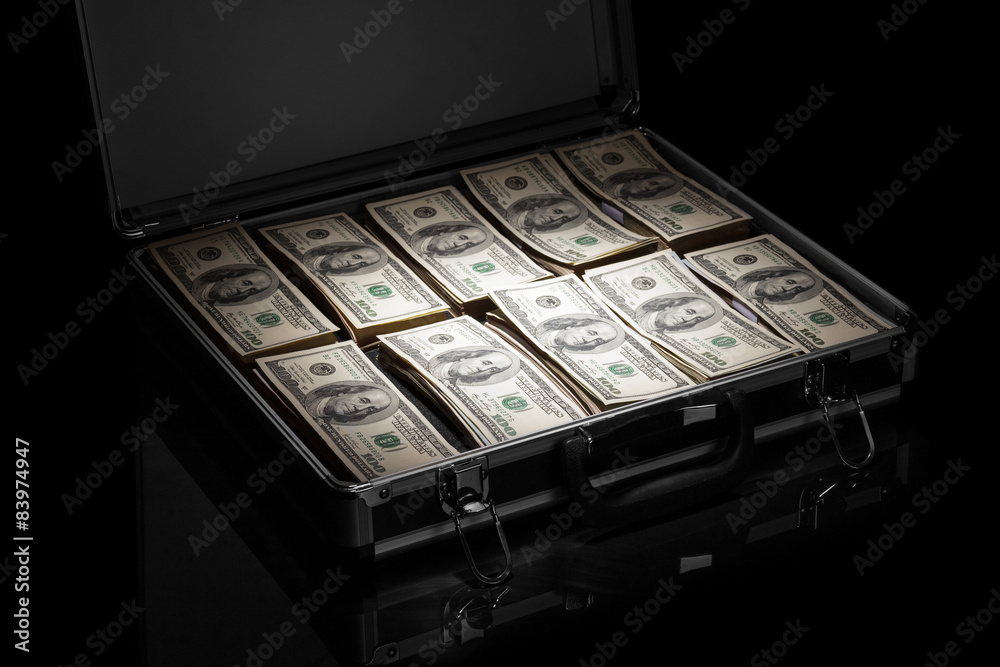Silver case with money Silver case with money