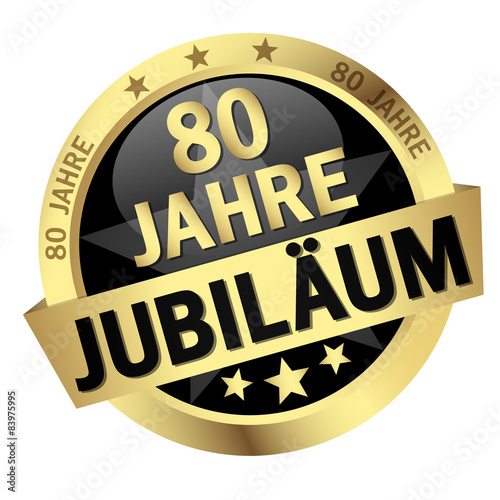 Button mit Banner " 80 JAHRE JUBILÄUM "