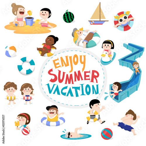 Design element and children for summer season