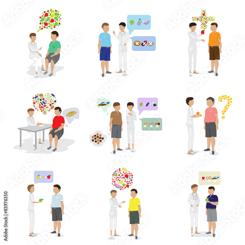 Doctor And Patients: "Fat To Fit Diet Plan" - Isolated On White Background - Vector Illustration, Graphic Design, Editable For Your Design