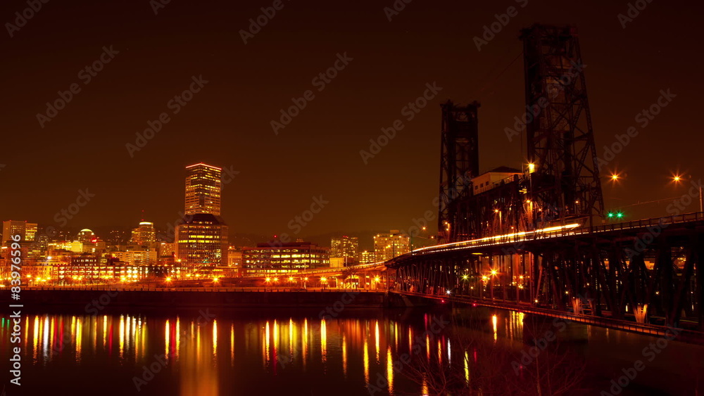 Time-lapse of downtown Portland, Oregon at night