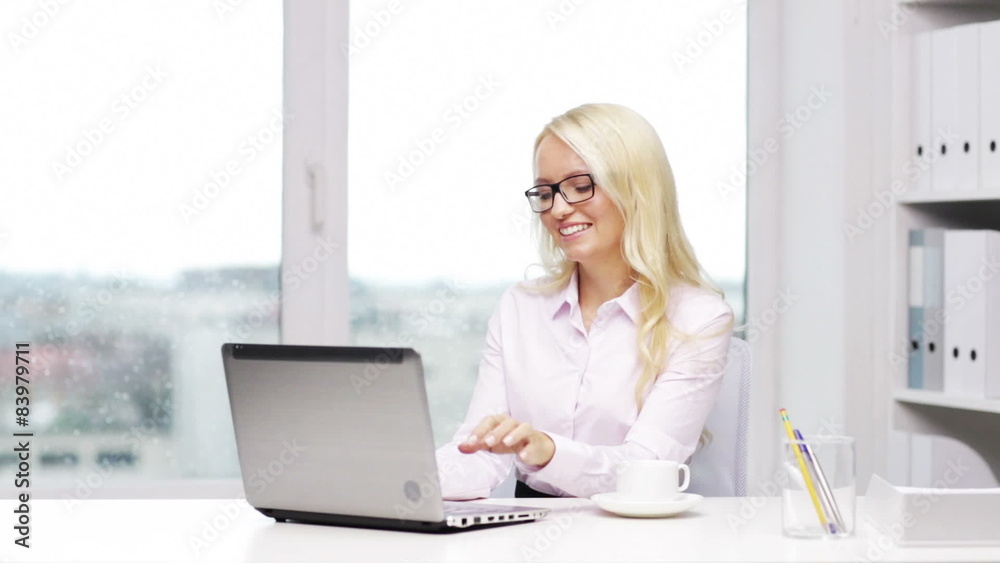 smiling woman secretary or student with laptop smiling woman secretary or student with laptop