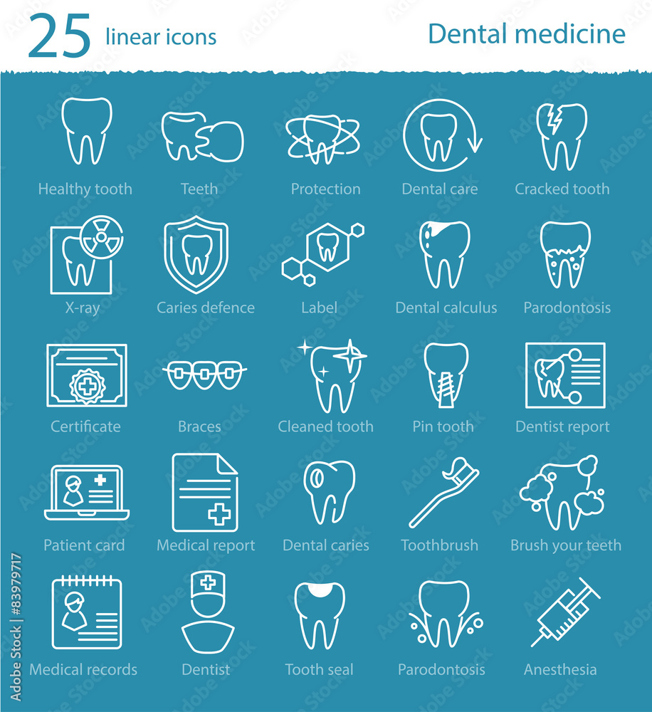 Vector dental medicine thin line icons set Vector dental medicine thin line icons set