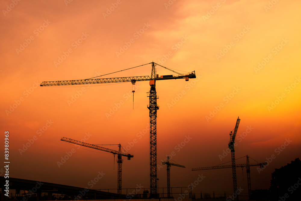 Industrial landscape with cranes