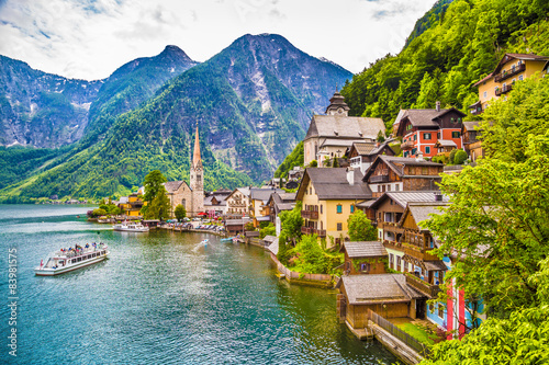 Historic town of Hallstatt in the Alps, Salzkammergut, Austria