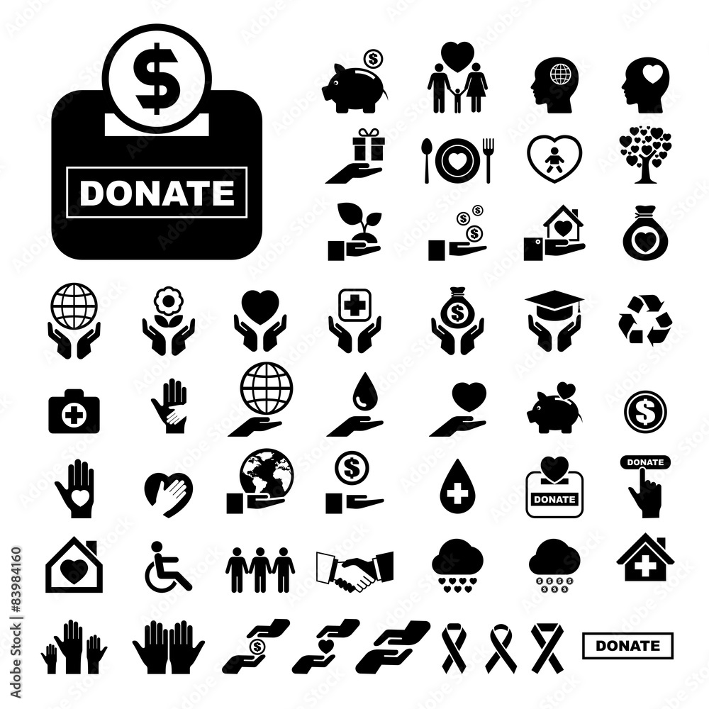 Charity and donation icons set Charity and donation icons set