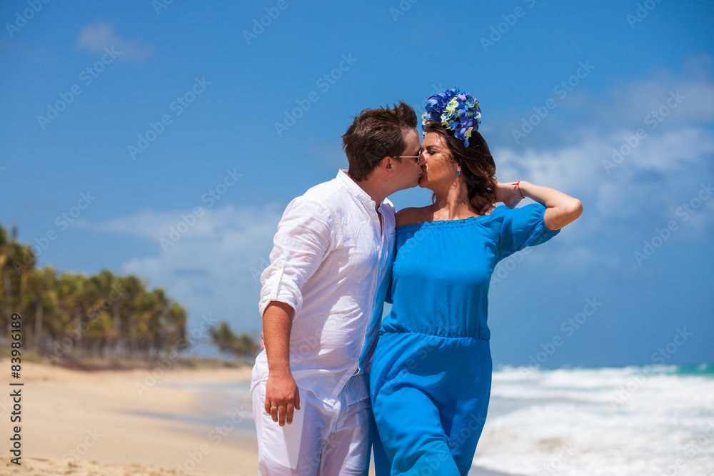 Beach couple walking on romantic travel. Beach couple walking on romantic travel.