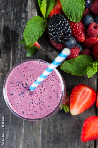 Homemade antioxidant summer fruits smoothie photo