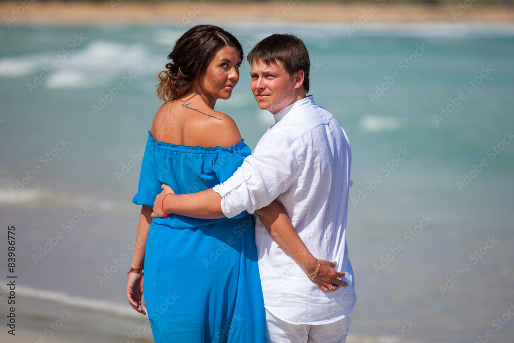 Beach couple walking on romantic travel. Beach couple walking on romantic travel.