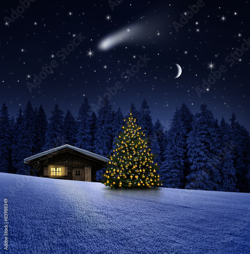 Schihütte mit Weihnachtsbaum